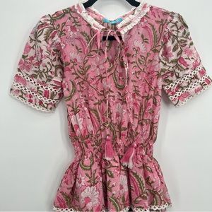 Floral Pink Tie-Neck Mini Dress